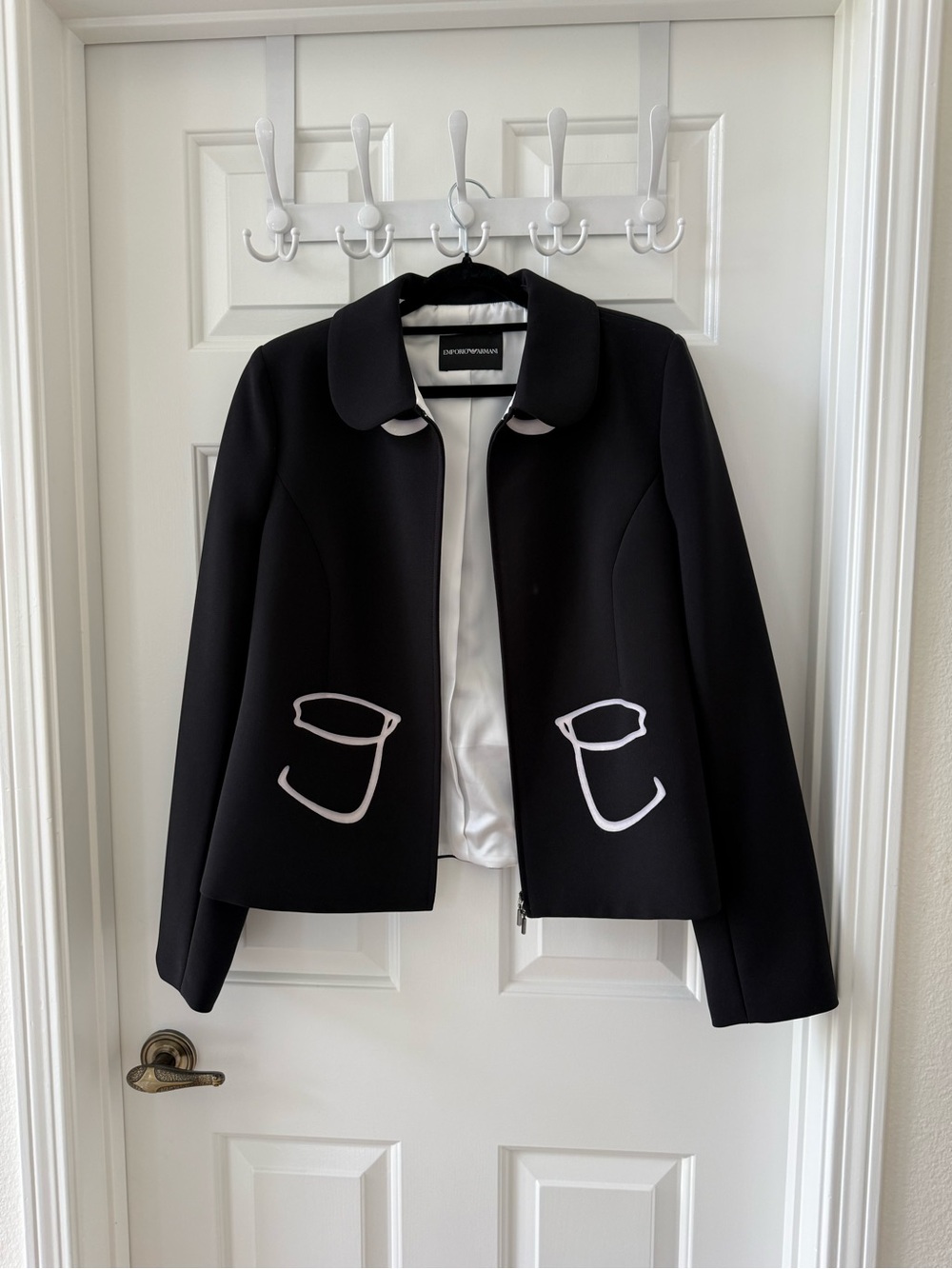 Emporio Armani Black Cady Blazer with trompe l’oeil print